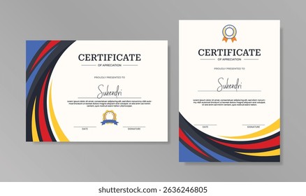 Modern Certificate of Achievement Template with Black and Red Curve Border