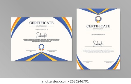 Modern Certificate of Achievement Template with Blue Yellow Border
