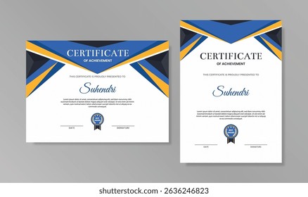 Modern Certificate of Achievement Template with Blue Yellow Border