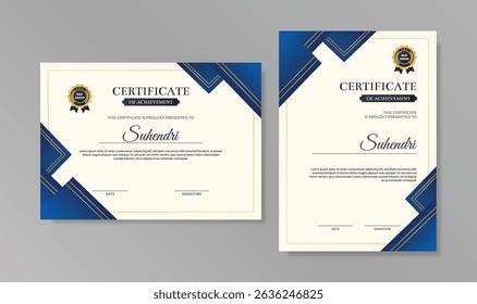 Modern Certificate of Achievement Template with Blue Gold Geometric Corner