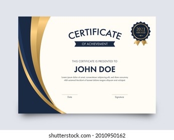 Modern Certificate Of Achievement Template Design With Badge Illustration.