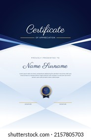 Modern certificate of achievement template with elegant shiny gold badges decoration on white background