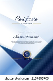 Modern certificate of achievement template with elegant shiny gold badges decoration on white background