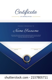 Modern certificate of achievement template with elegant shiny gold badges decoration on white background