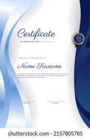 Modern certificate of achievement template with elegant shiny gold badges decoration on white background