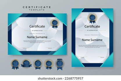 Modern certificate of achievement template with green color decoration on white background. Vector illustration for employee of the month, award winning, diploma, online course or webinar certificate