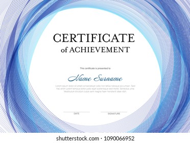 Modern certificate of achievement template with place for your content and lines background - blue version