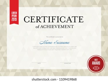 Modern certificate of achievement template with place for your content - golden and red version