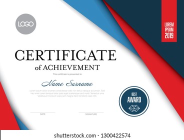 Modern certificate of achievement template with place for your content - material red and blue design