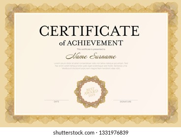 Modern certificate of achievement template with place for your content - golden design