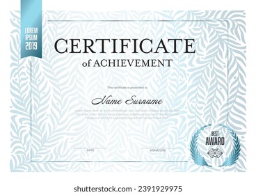 Modern certificate of achievement template with place for your content - blue silver metallic design. Lightlayout template for any premium certificate, diploma, graduation or achievement document