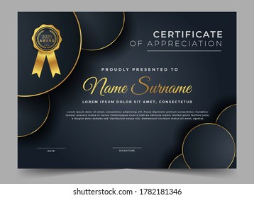 Modern certificate of achievements design template with abstract shapes and elements