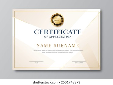 Certificado moderno de diseño de Plantilla de fondo de tecnología de logro con insignia dorada