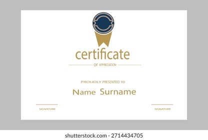 Certificado moderno de tecnologia de conquista modelo de fundo design com distintivo dourado. eps 10