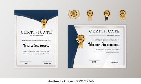 Modern certificate appreciation with blue and gold color