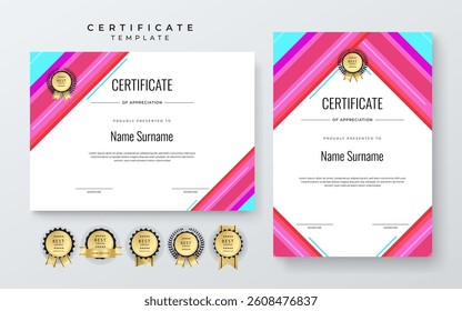 Modern Certificate of Appreciation Template with Colorful Design. Elegant certificate template featuring vibrant geometric patterns. Ideal for awards, achievements, and recognition events