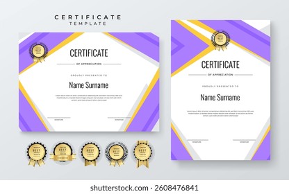 Modern Certificate of Appreciation Template with Colorful Design. Elegant certificate template featuring vibrant geometric patterns. Ideal for awards, achievements, and recognition events