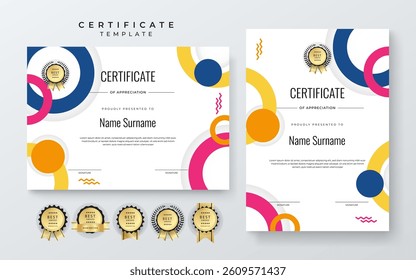 Modern Certificate of Appreciation Template with Colorful Design. Elegant certificate template featuring vibrant geometric patterns. Ideal for awards, achievements, and recognition events