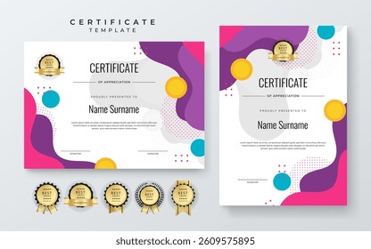 Modern Certificate of Appreciation Template with Colorful Design. Elegant certificate template featuring vibrant geometric patterns. Ideal for awards, achievements, and recognition events