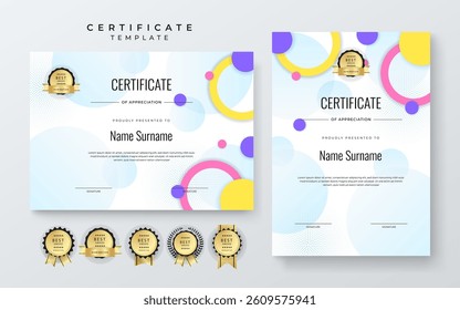 Modern Certificate of Appreciation Template with Colorful Design. Elegant certificate template featuring vibrant geometric patterns. Ideal for awards, achievements, and recognition events