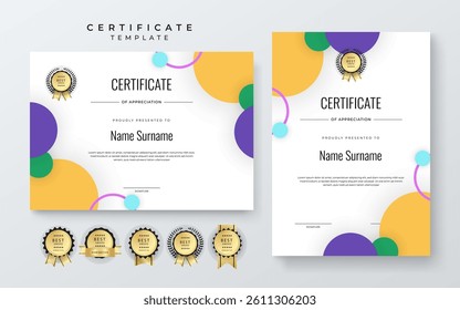 Modern Certificate of Appreciation Template with Colorful Design. Elegant certificate template featuring vibrant geometric patterns. Ideal for awards, achievements, and recognition events