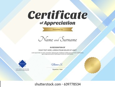 Modern certificate of appreciation template with modern colorful pattern in vector illustration