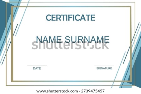 Modern certificate of appreciation template with geometric style elements. Illustration. Copyspace to insert name and surname. Modern and trendy design of diploma, sertificate.