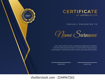 Modern certificate of appreciation template vector with clean and elegant design. Can be use for award show, diploma certificate, employee of the month, business deal, corporate recognition