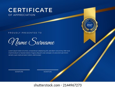 Modern Certificate Of Appreciation Template Vector With Clean And Elegant Design. Can Be Use For Award Show, Diploma Certificate, Employee Of The Month, Business Deal, Corporate Recognition