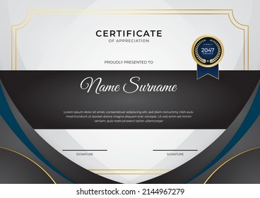 Modern certificate of appreciation template vector with clean and elegant design. Can be use for award show, diploma certificate, employee of the month, business deal, corporate recognition