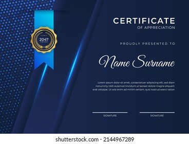 Modern certificate of appreciation template vector with clean and elegant design. Can be use for award show, diploma certificate, employee of the month, business deal, corporate recognition