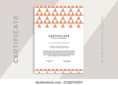 Modern certificate of appreciation vertical mockup in trendy design. Business diploma template for graduation or course completion with creative geometric pattern.  Simple vector background EPS 10