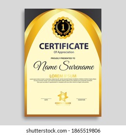 Modern certificate award template in gradation and gold colors, luxury and modern style and award style vector image. Suitable for appreciation. Premium vector.