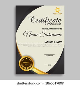 Modern certificate award template in gradation and gold colors, luxury and modern style and award style vector image. Suitable for appreciation. Premium vector.