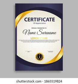 Modern certificate award template in gradation and gold colors, luxury and modern style and award style vector image. Suitable for appreciation. Premium vector.
