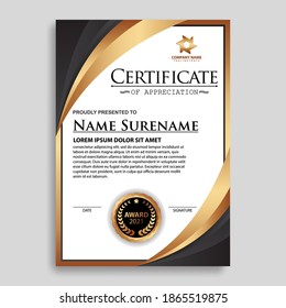 Modern certificate award template in gradation and gold colors, luxury and modern style and award style vector image. Suitable for appreciation. Premium vector.