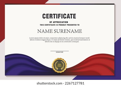 modern certificate award vector template. with color accents and blue red landscape design