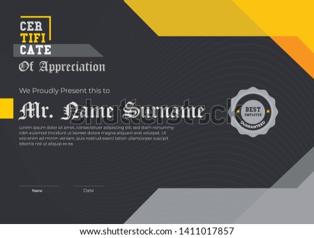 Modern Certificate Black Illustrator 10 Elegant Certificate of Appreciation template.Trendy geometric design. Layered vector. - Vector