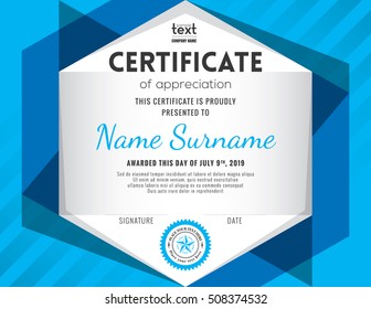 Modern certificate with blue polygonal background design template - Powered by Shutterstock - Get 15% off with code: PIKWIZARD15