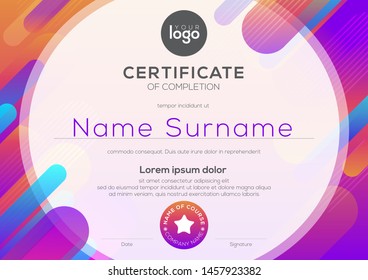 modern certificate of completion template with vibrant bold color abstract graphic background