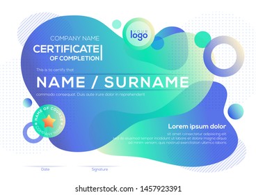 modern certificate of completion template with vibrant bold color fluid liquid graphic background