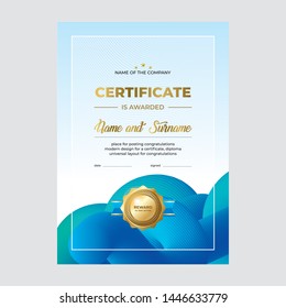 Modern certificate design, creative diploma template, trending blue background for text placement