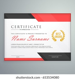 Modern Certificate Design Geometric Red Black Stock Vector (Royalty ...