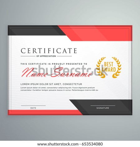 modern certificate design with geometric red and black shapes