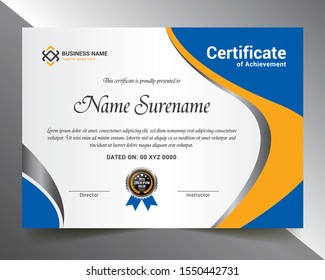 Modern Certificate Design for multipurpose use like- Achievement, Diploma, Award, Graduation, Completion, Appreciation, Acknowledgement, Recognition etc.
