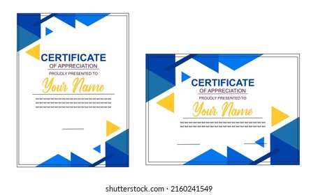 modern certificate design template with blue and yellow color blend