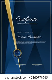 Modern certificate design template with gold badges, luxury and modern pattern, award winning, diploma. Vector illustration