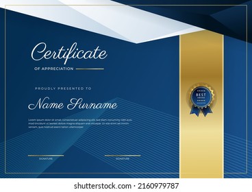 Modern certificate design template with gold badges, luxury and modern pattern, award winning, diploma. Vector illustration