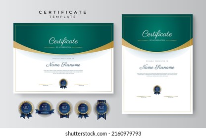 Modern certificate design template with gold badges, luxury and modern pattern, award winning, diploma. Vector illustration