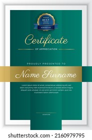 Modern certificate design template with gold badges, luxury and modern pattern, award winning, diploma. Vector illustration